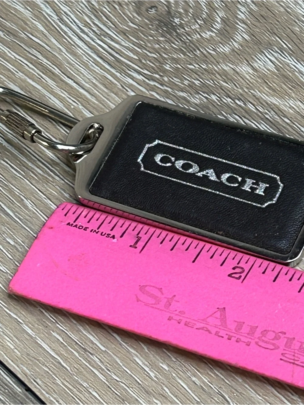 Coach Silver Black Leather Carabiner Key Fob Charm Tag